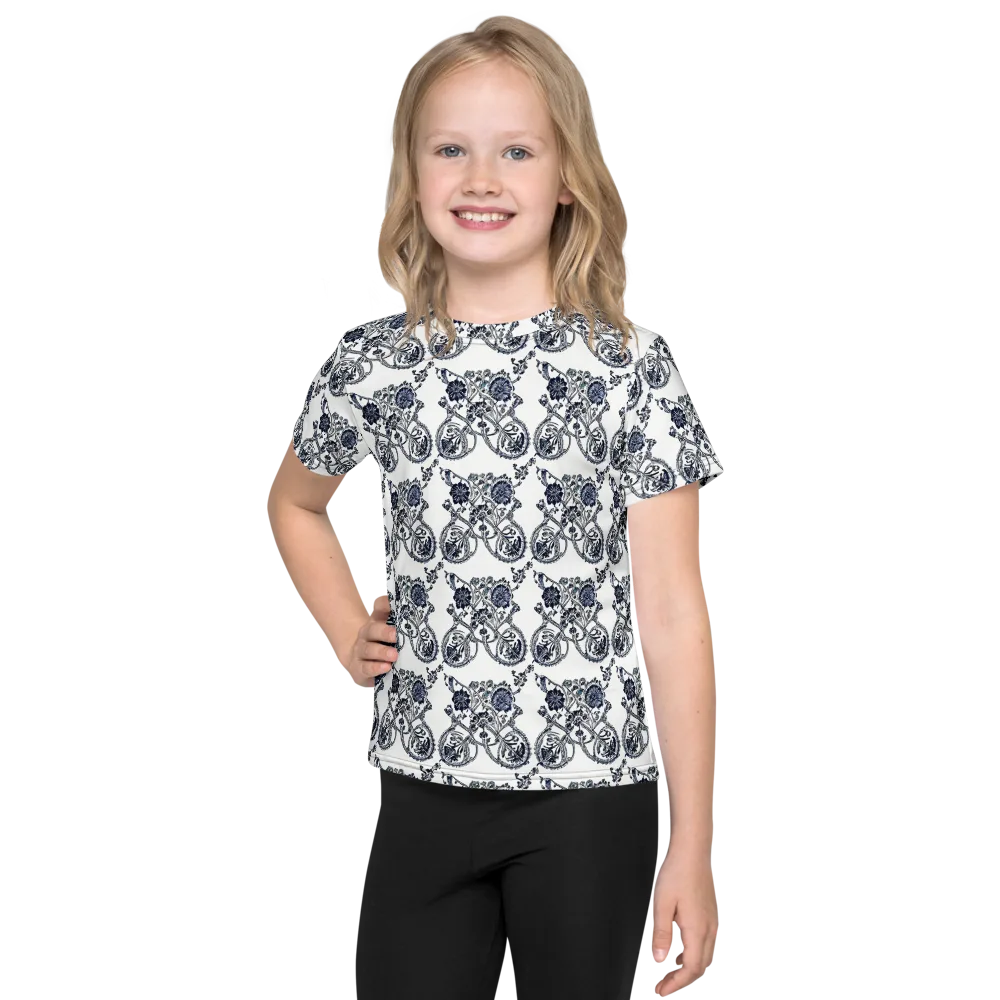 Navy Engraving on Kids Crew Neck T-Shirt — Front