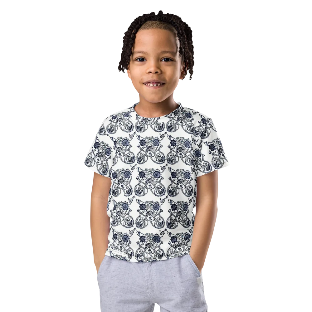 Navy Engraving on Kids Crew Neck T-Shirt — Front