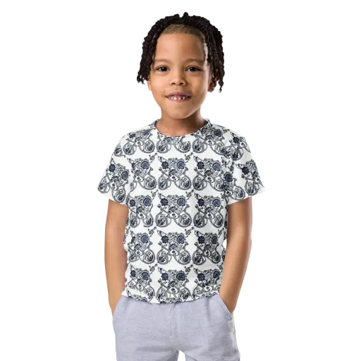 Navy Engraving on a Kids Crew Neck T-Shirt
