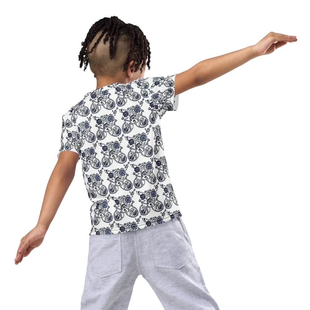 Navy Engraving on Kids Crew Neck T-Shirt — Back