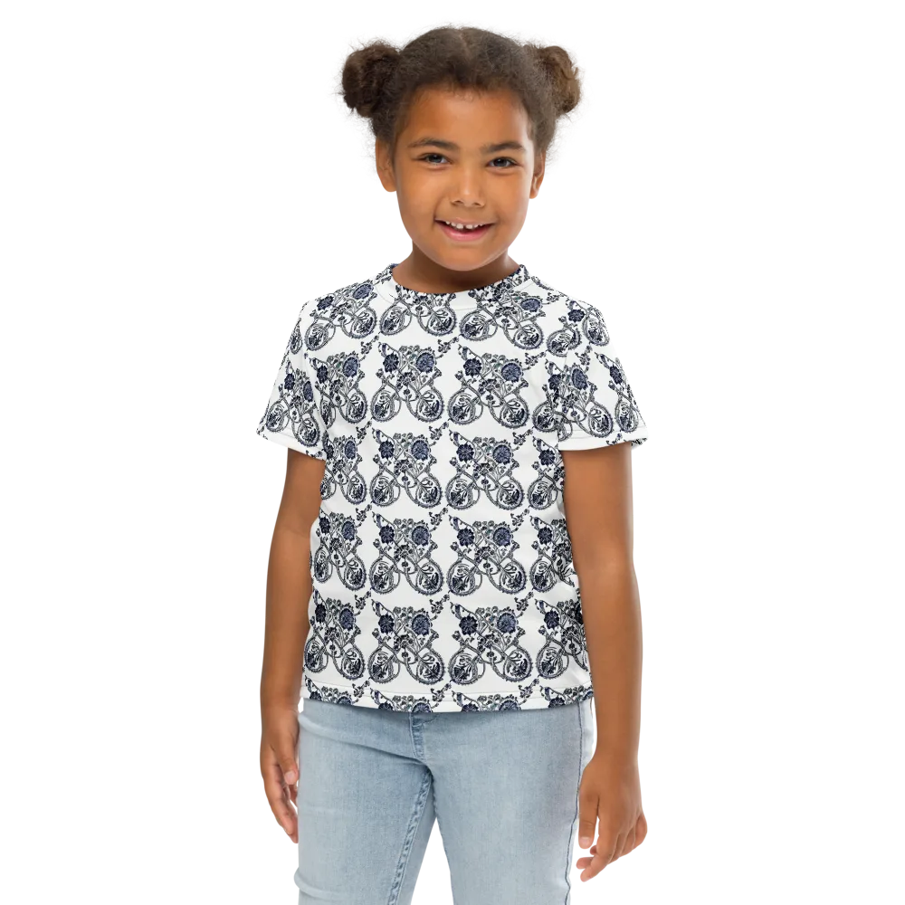 Navy Engraving on Kids Crew Neck T-Shirt — Front