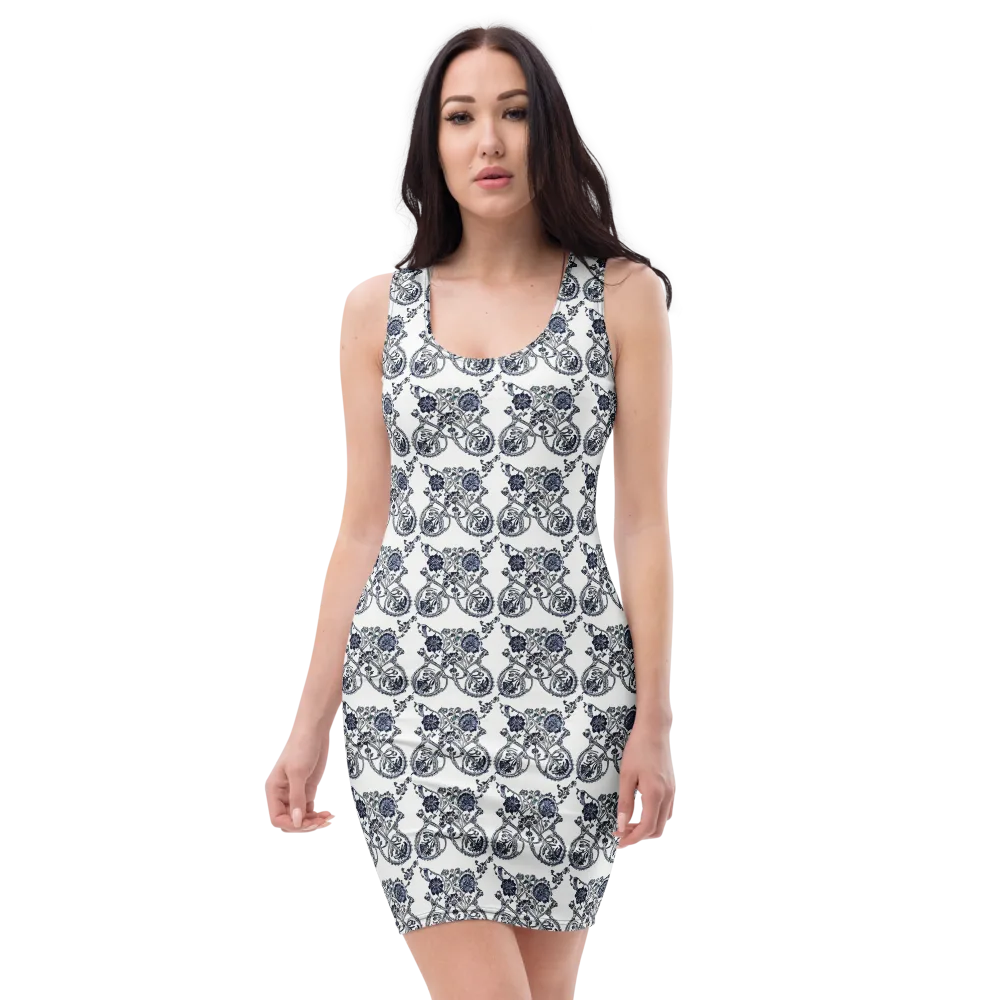 Navy Engraving on Bodycon Dress — Front