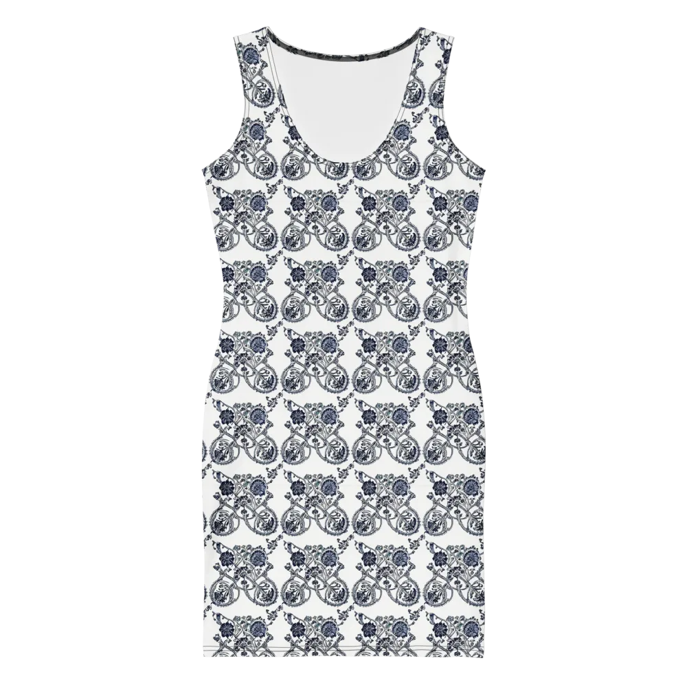 Navy Engraving on Bodycon Dress — Front