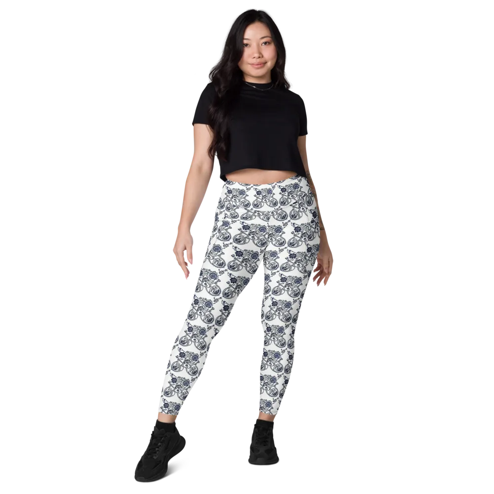 Navy Engraving on Leggings with Pockets — Front