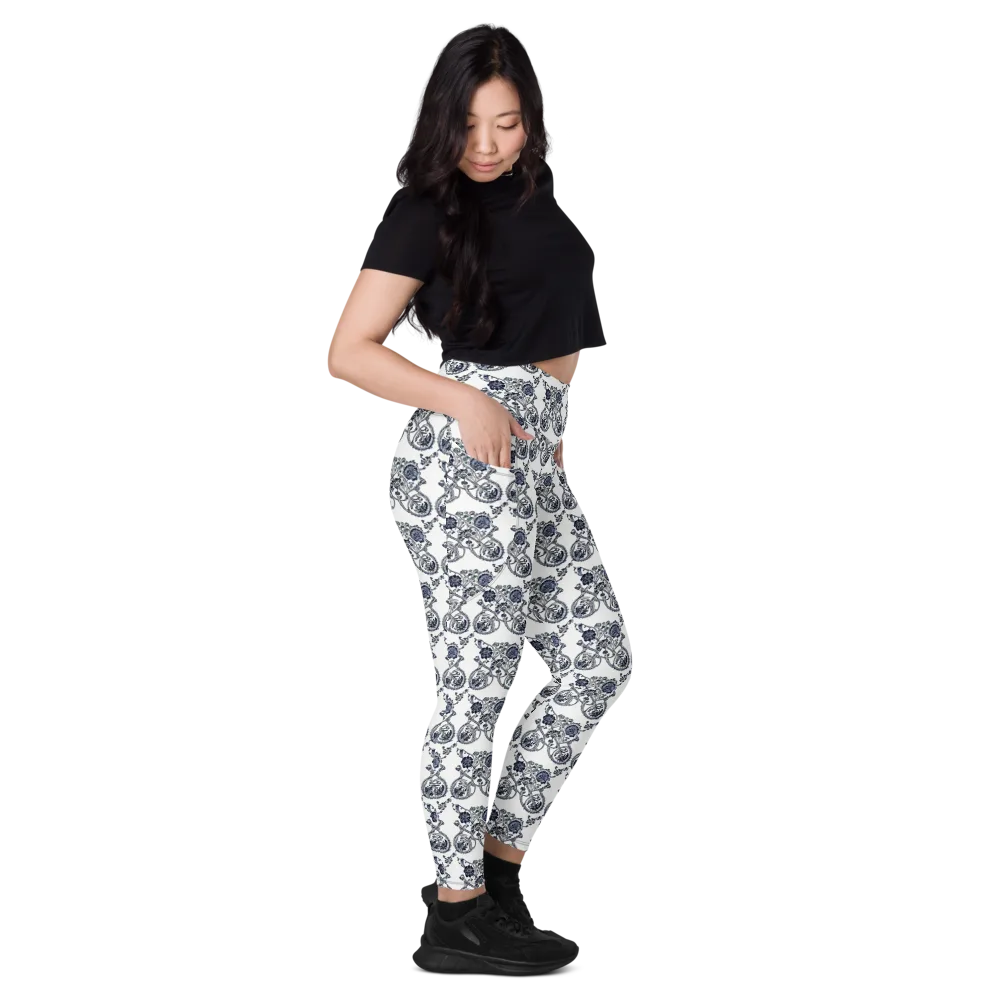 Navy Engraving on Leggings with Pockets — Right