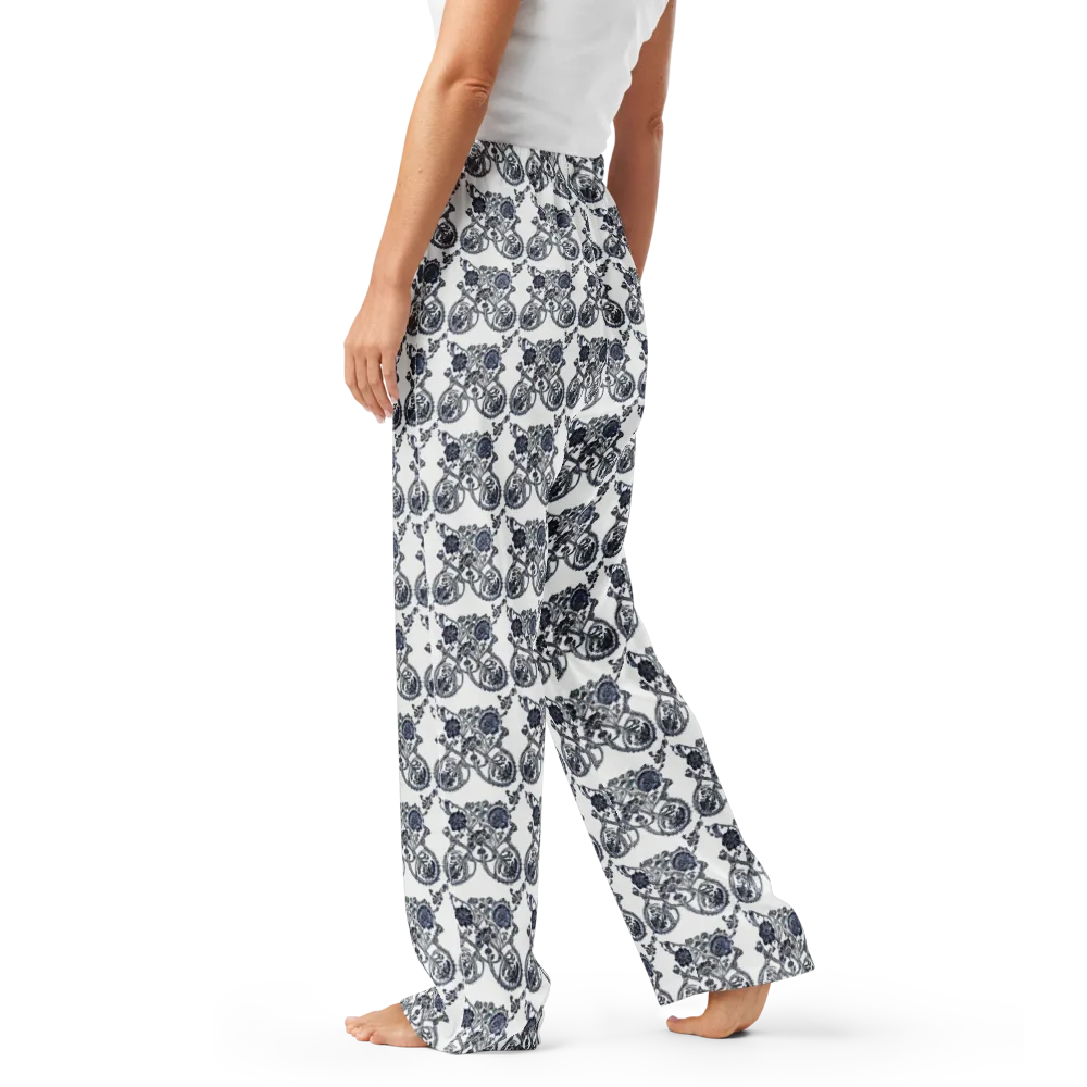 Navy Engraving on Women's Pajama Pants — Left