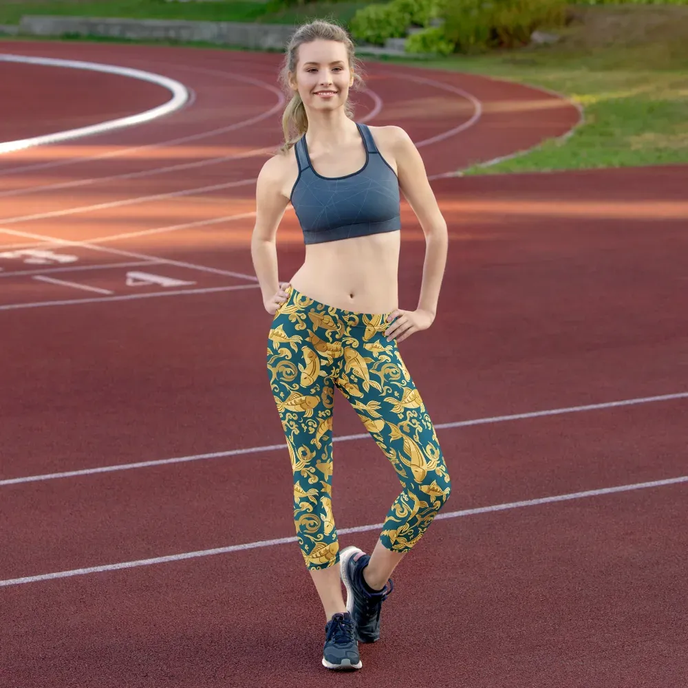 Golden Pond on Capri Leggings — Front