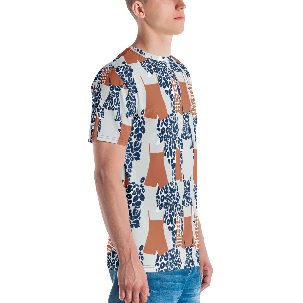 Indigo Apron on Men's Crew Neck T-Shirt — Right