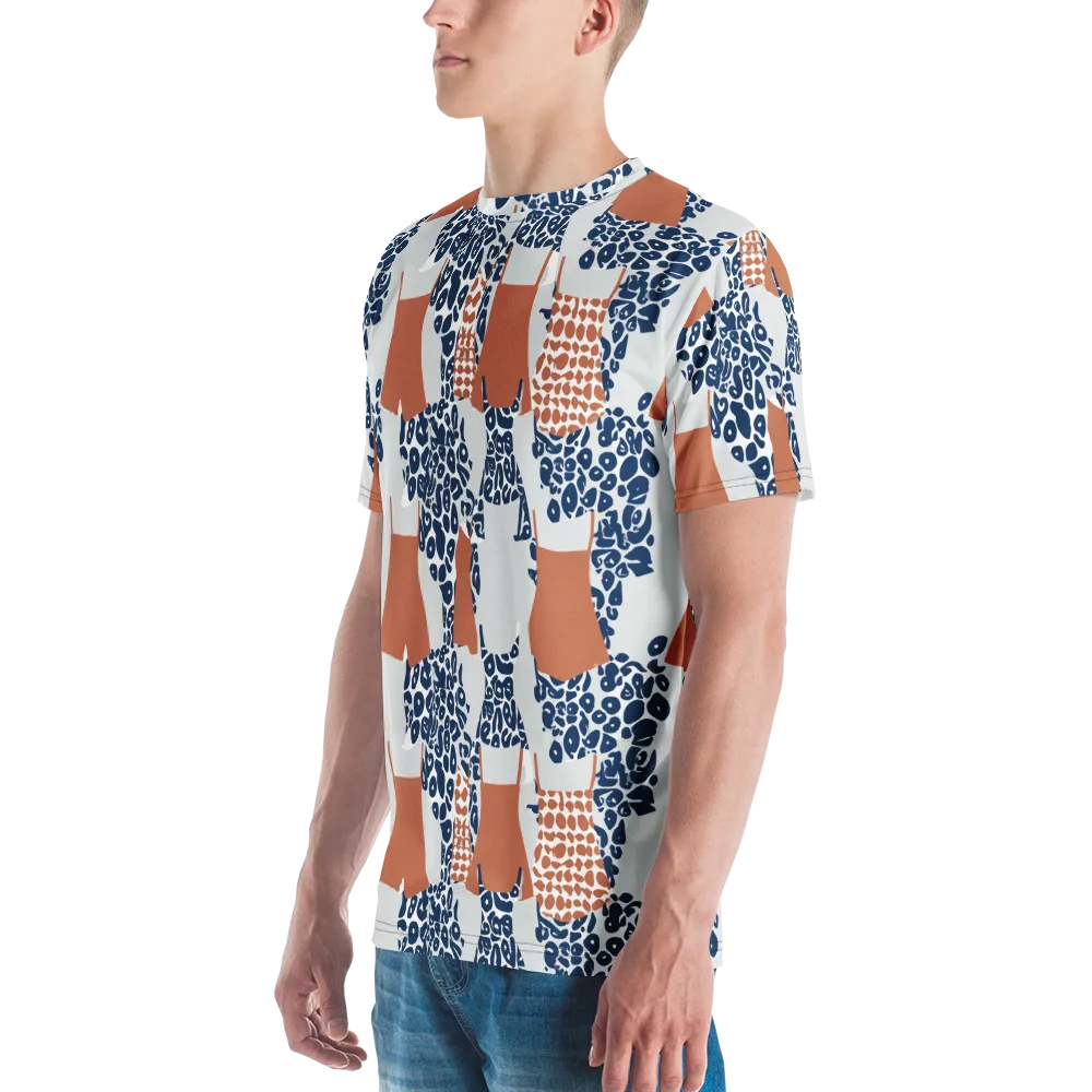 Indigo Apron on Men's Crew Neck T-Shirt — Left