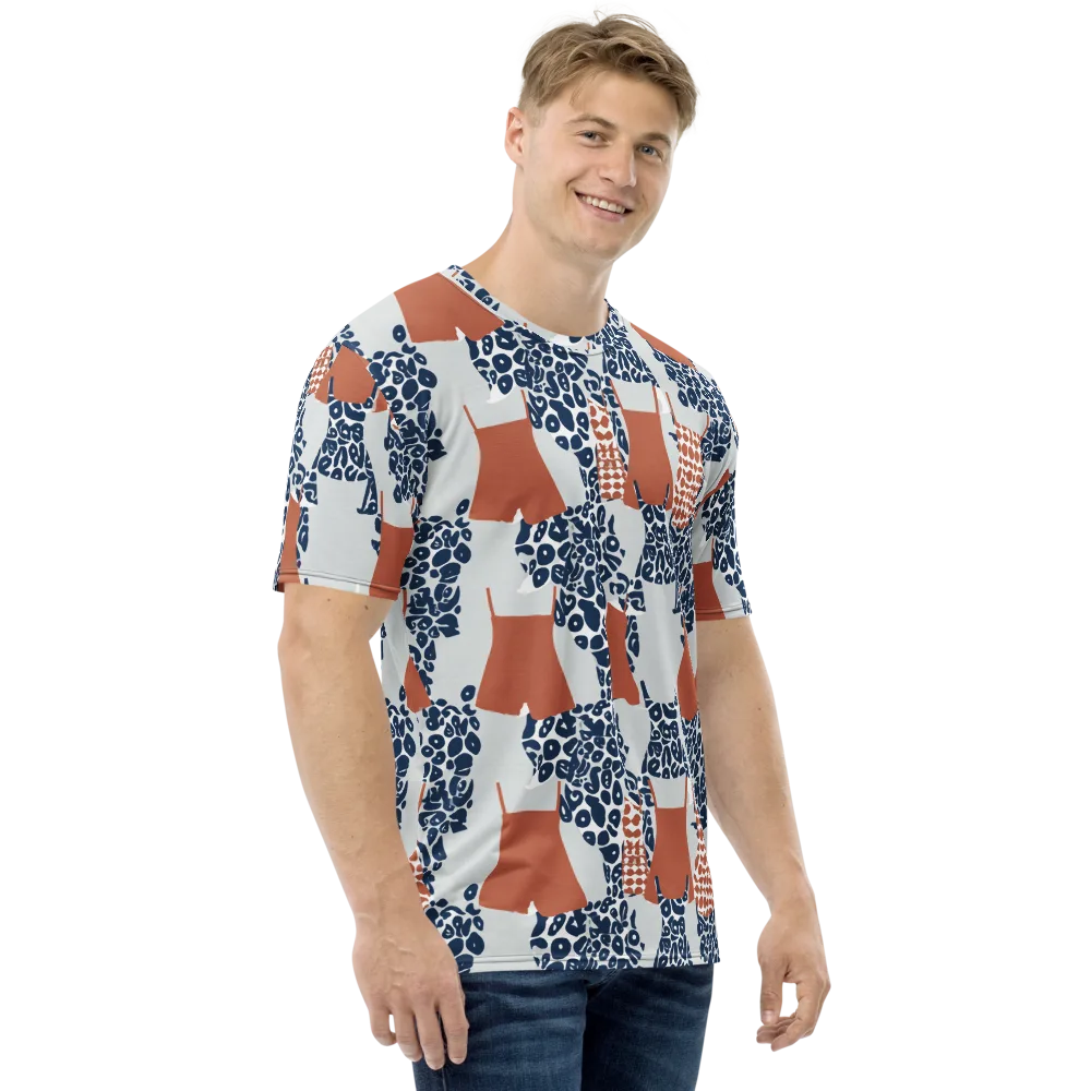 Indigo Apron on Men's Crew Neck T-Shirt — Right