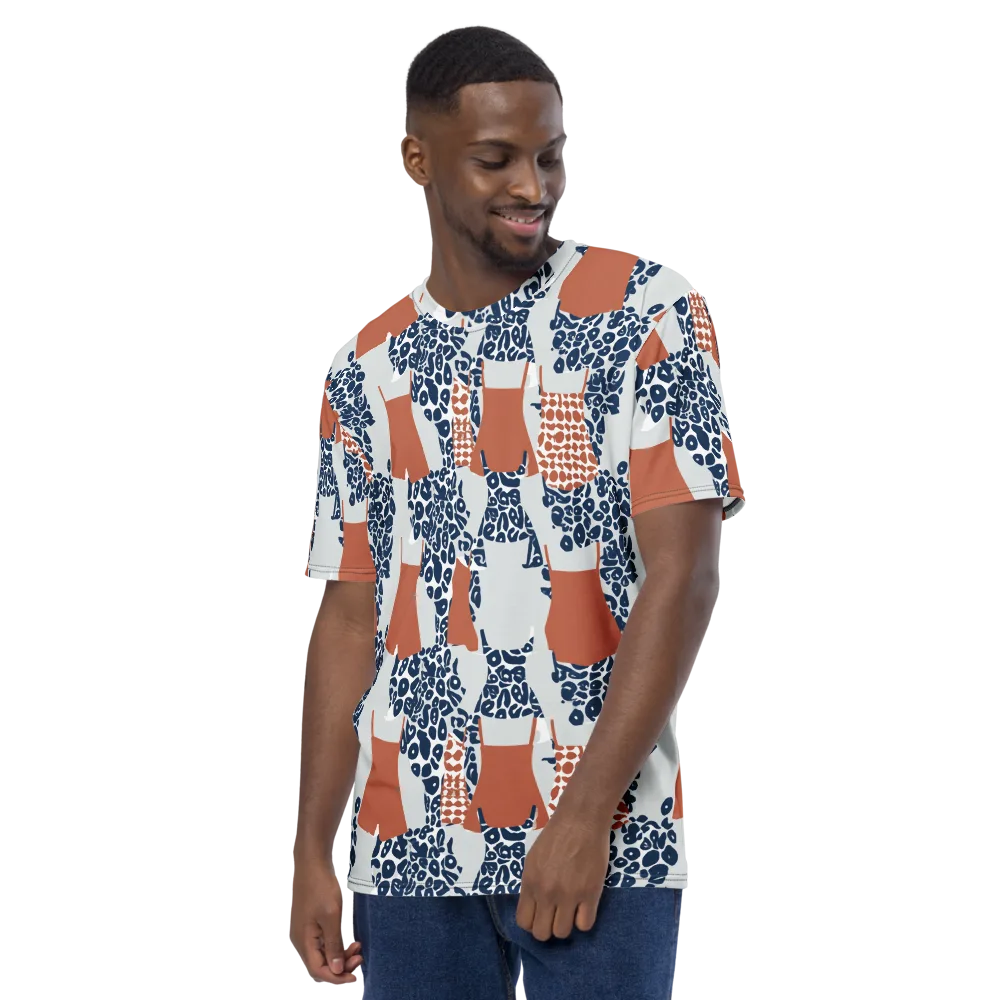 Indigo Apron on Men's Crew Neck T-Shirt — Left