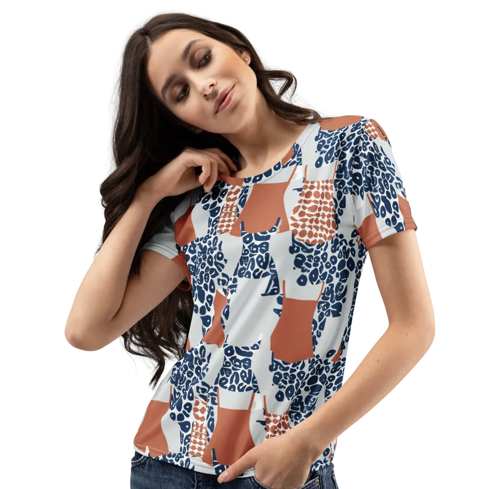 Indigo Apron on Women's Crew Neck T-Shirt — Left Front