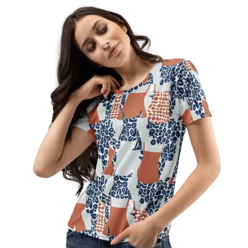 Indigo Apron on a Women's Crew Neck T-Shirt