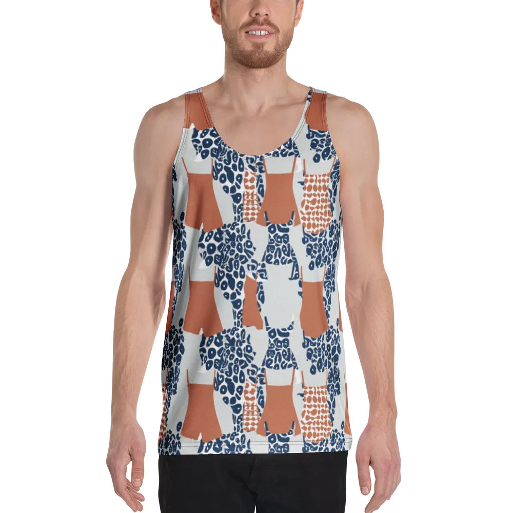 Indigo Apron on Men's Tank Top — Front