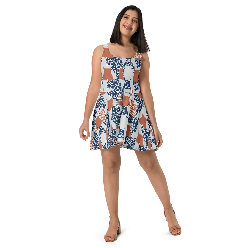Indigo Apron on Skater Dress — Front