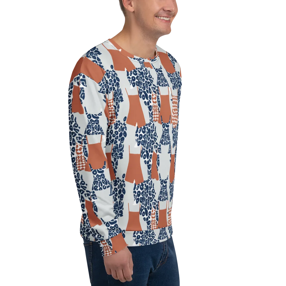 Indigo Apron on Sweatshirt — Right Front