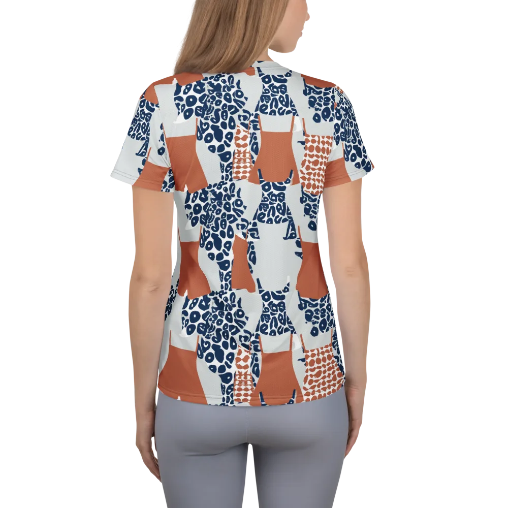 Indigo Apron on Women's Athletic T-Shirt — Back