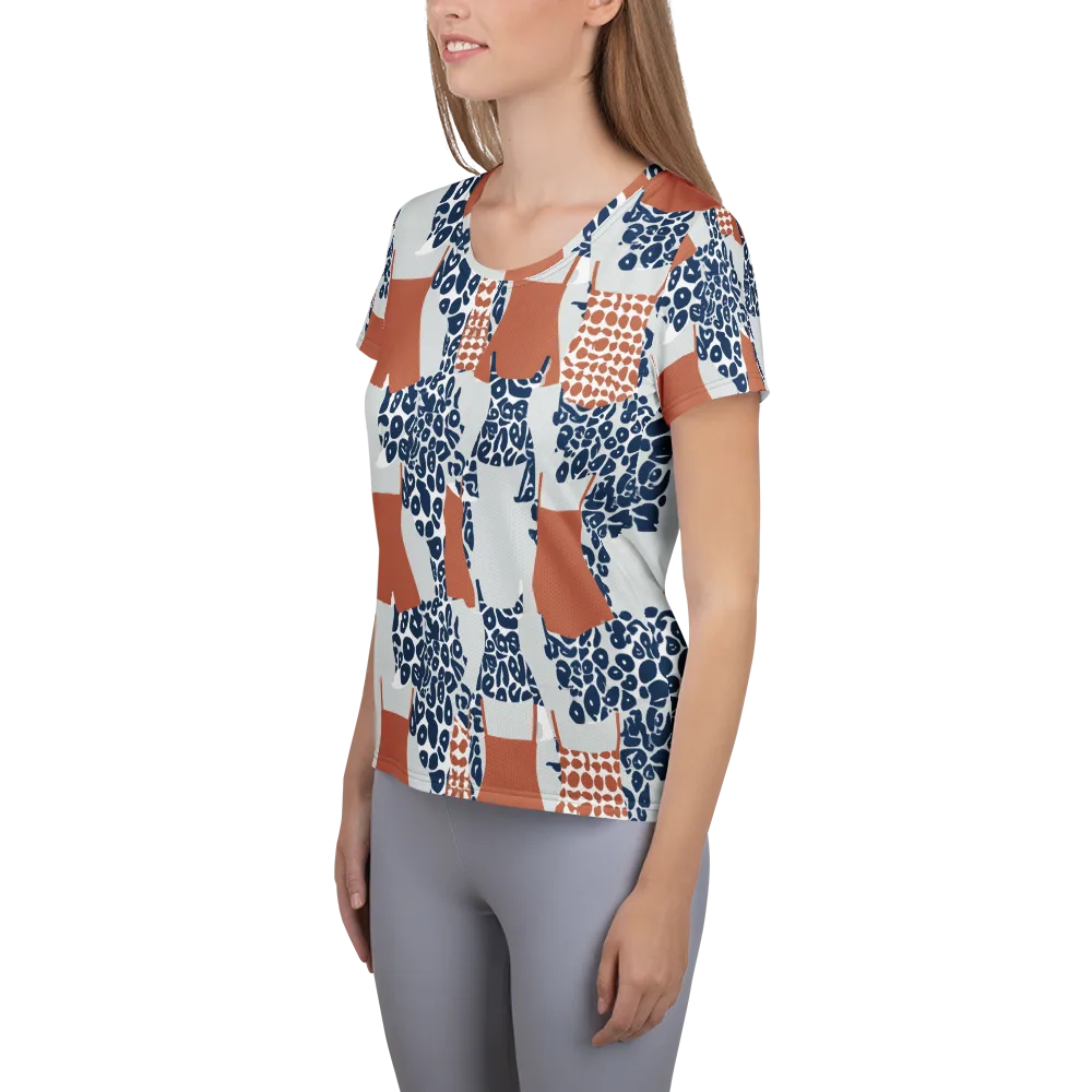 Indigo Apron on Women's Athletic T-Shirt — Left
