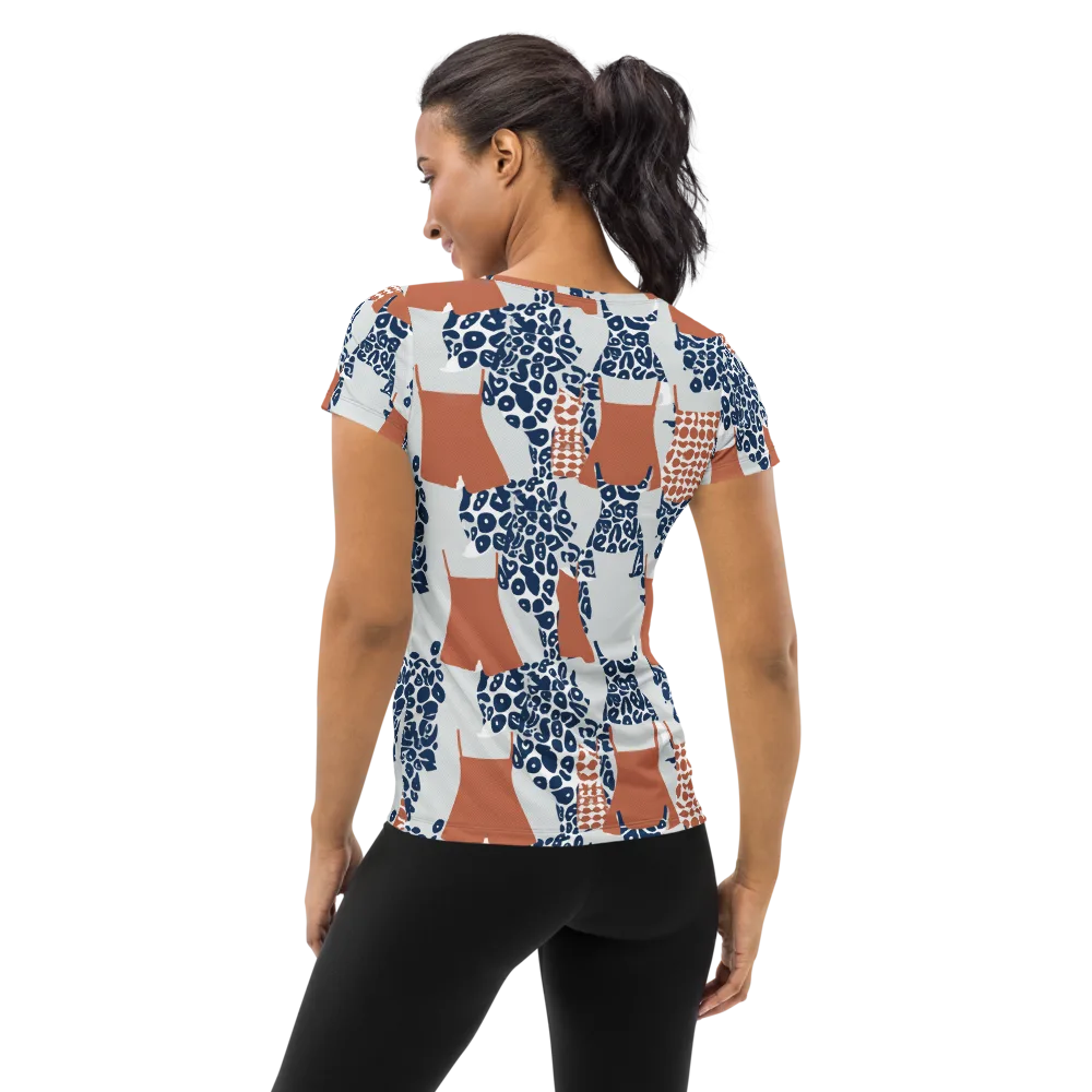 Indigo Apron on Women's Athletic T-Shirt — Back