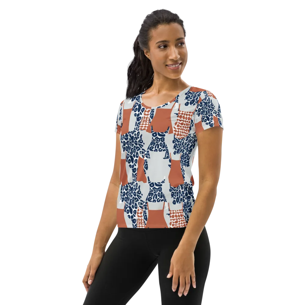Indigo Apron on Women's Athletic T-Shirt — Left