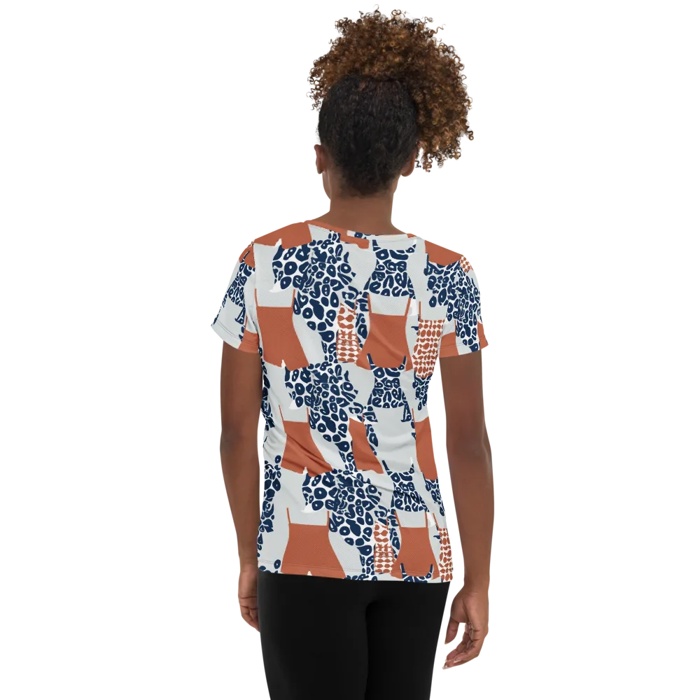 Indigo Apron on Women's Athletic T-Shirt — Back