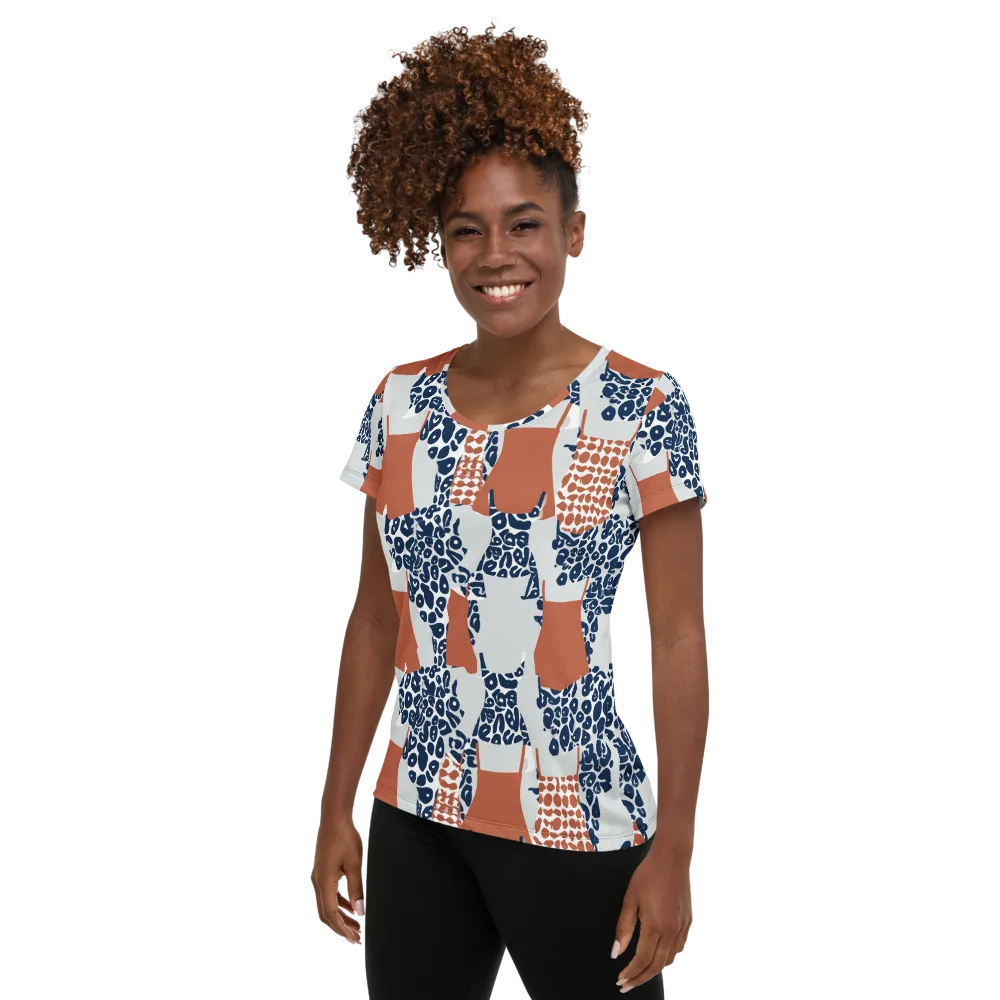Indigo Apron on Women's Athletic T-Shirt — Left