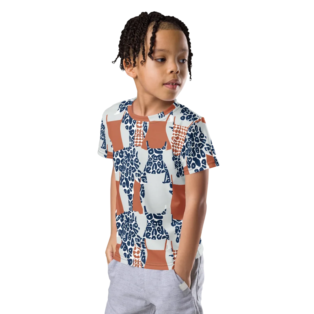 Indigo Apron on Kids Crew Neck T-Shirt — Left Front