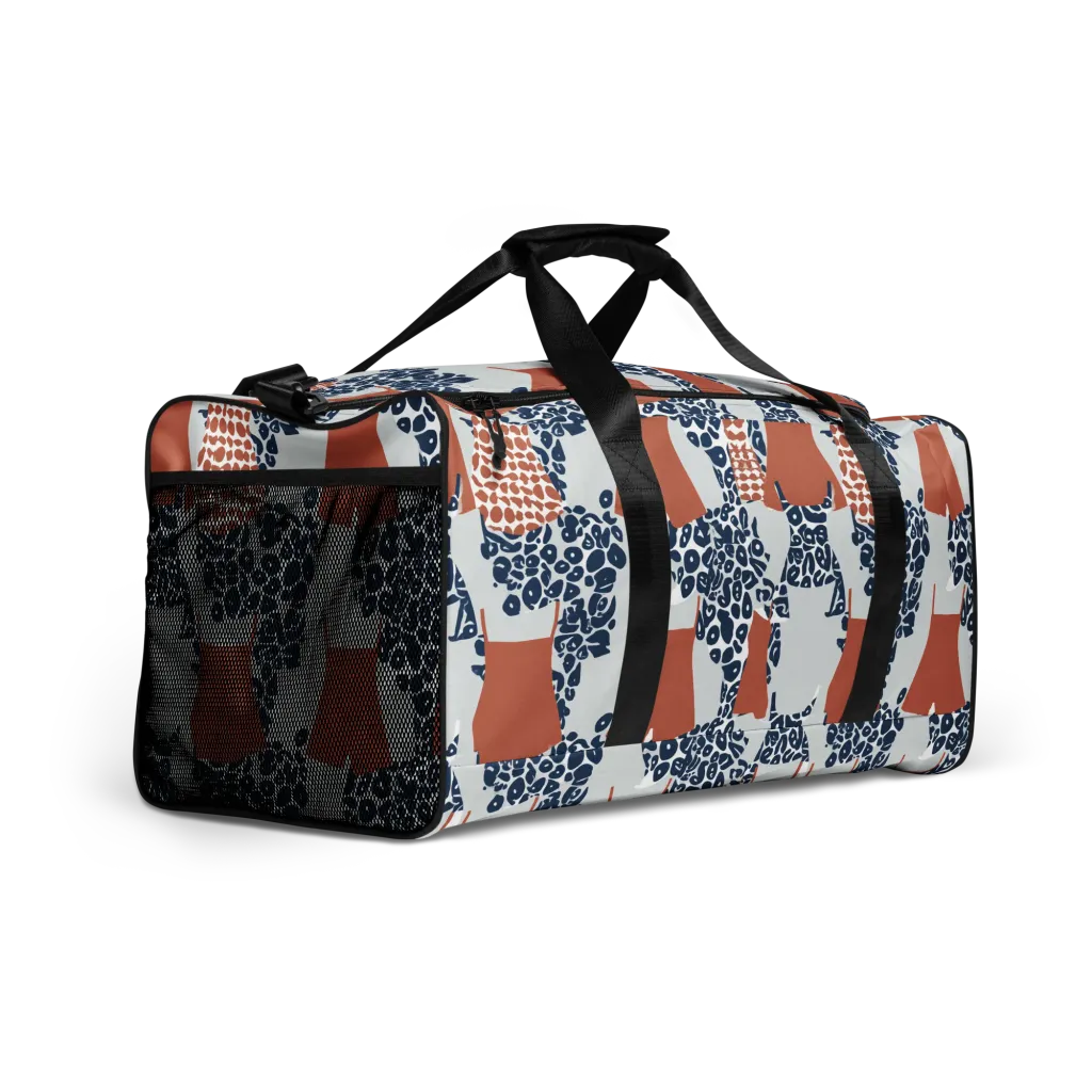 Indigo Apron on Duffle Bag — Right Front