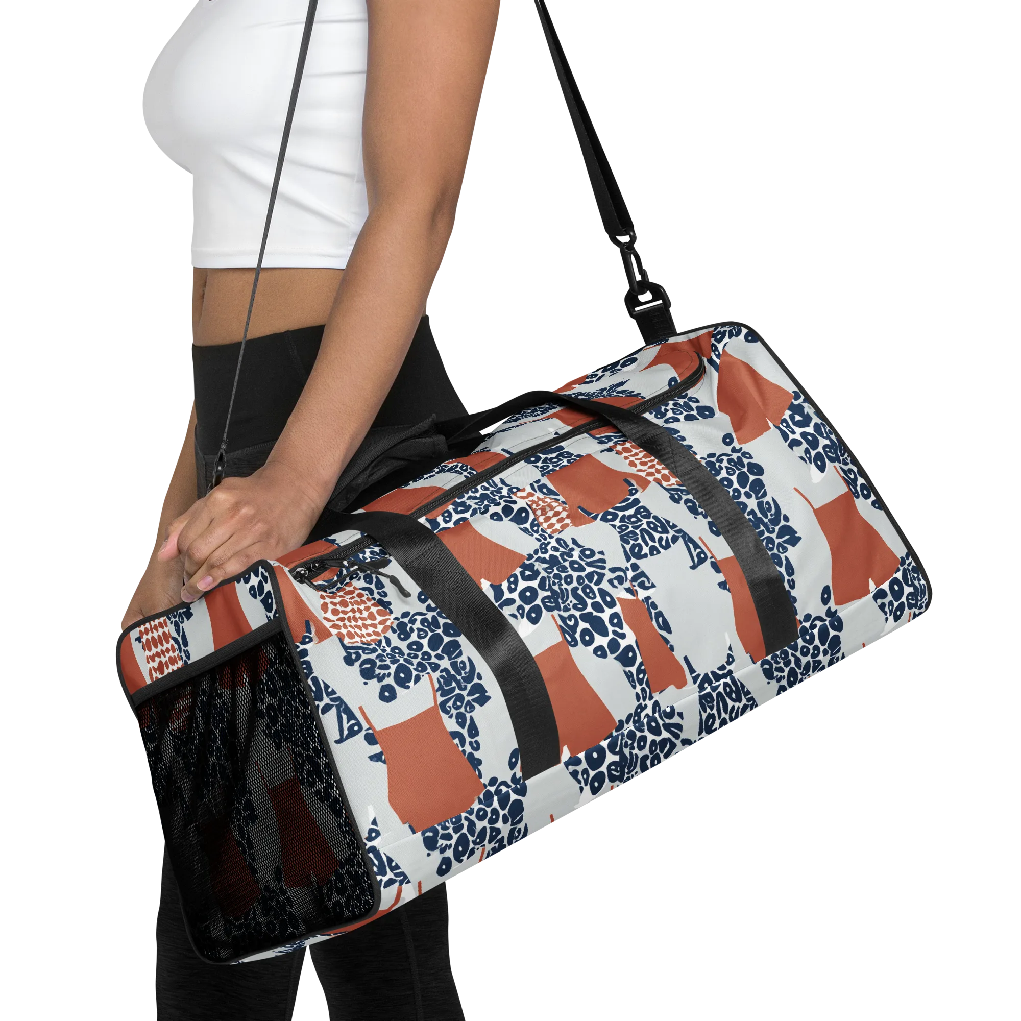 Indigo Apron on Duffle Bag — Front