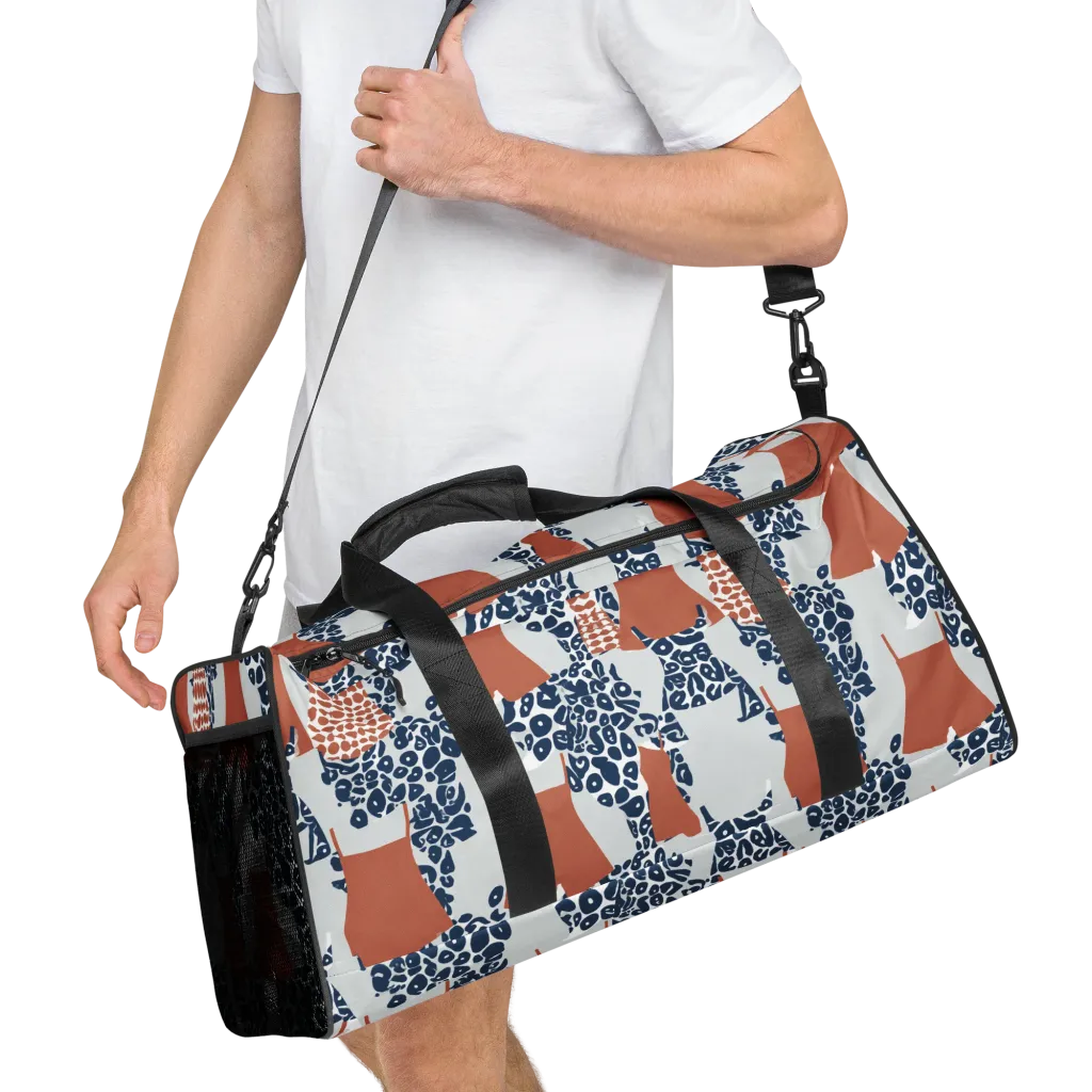 Indigo Apron on Duffle Bag — Right Front