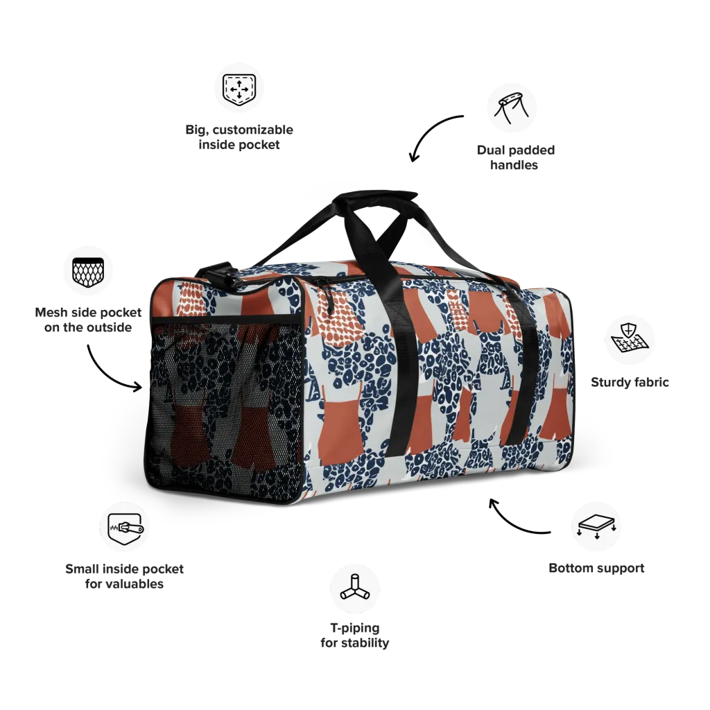 Indigo Apron on Duffle Bag — Right Front