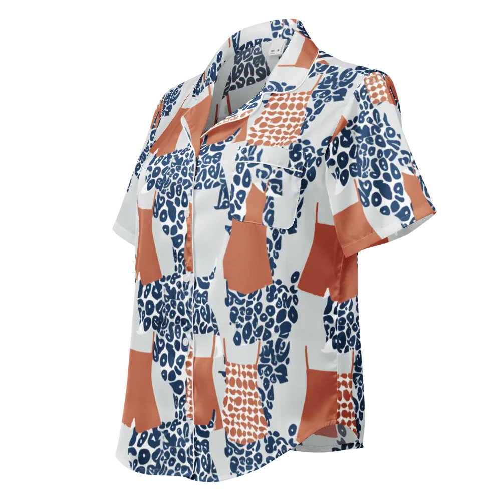Indigo Apron on Women's Short Sleeve Pajama Top — Left Front