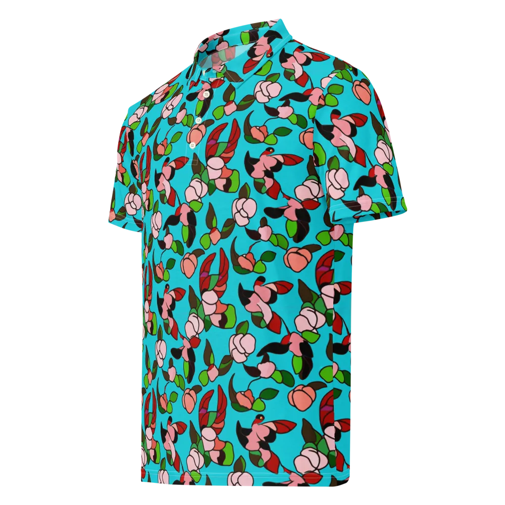 Turquoise Bloom Flight on Men's Slim Fit Polo Shirt — Left Front