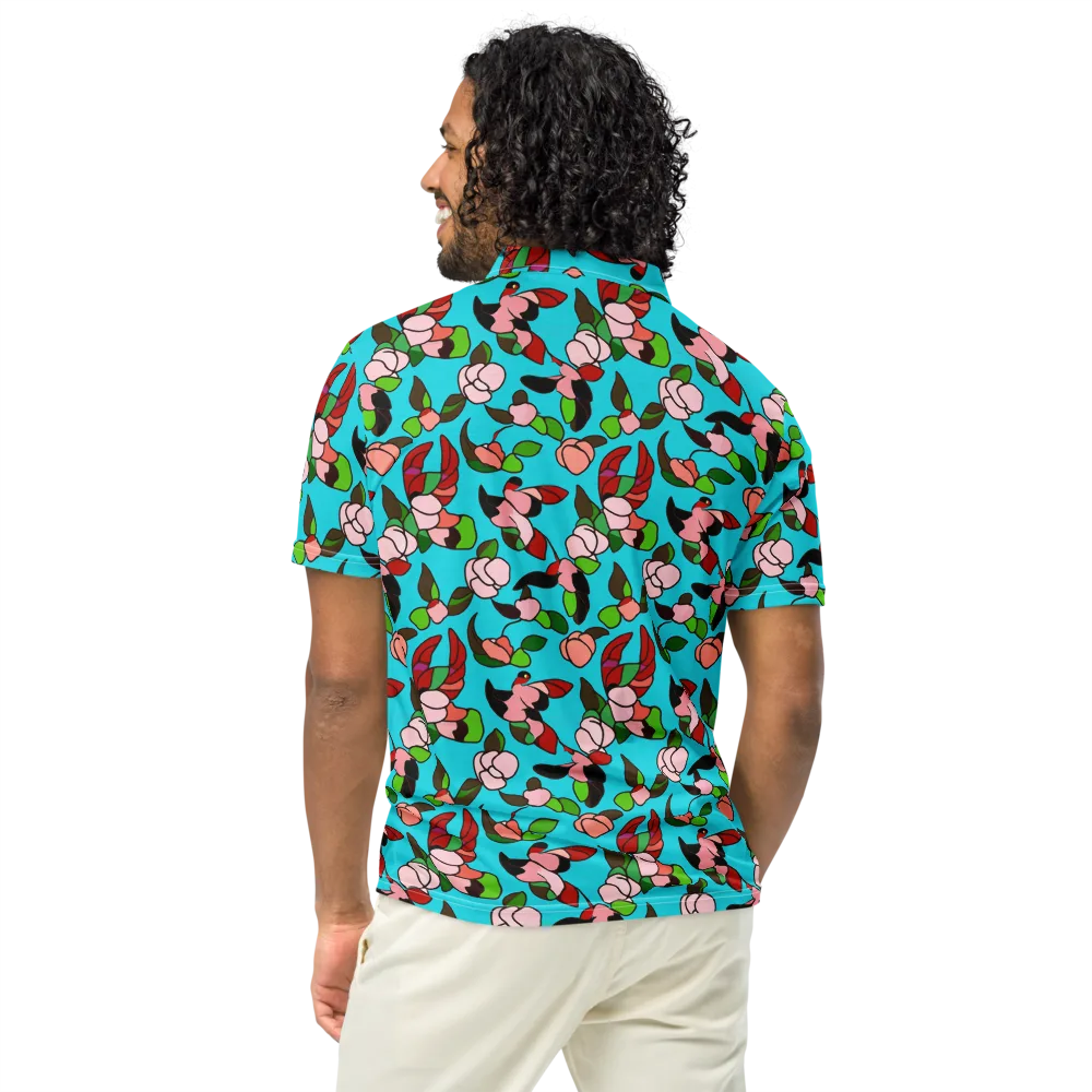 Turquoise Bloom Flight on Men's Slim Fit Polo Shirt — Back