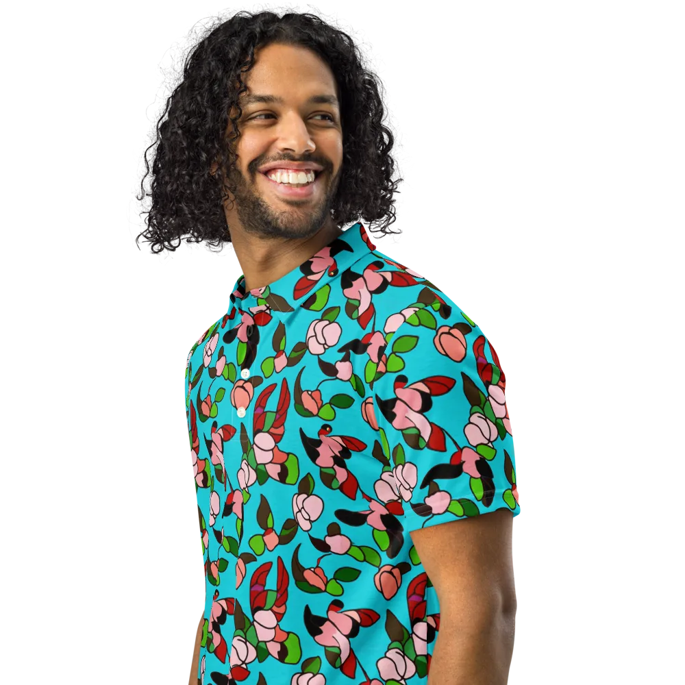 Turquoise Bloom Flight on Men's Slim Fit Polo Shirt — Left Front