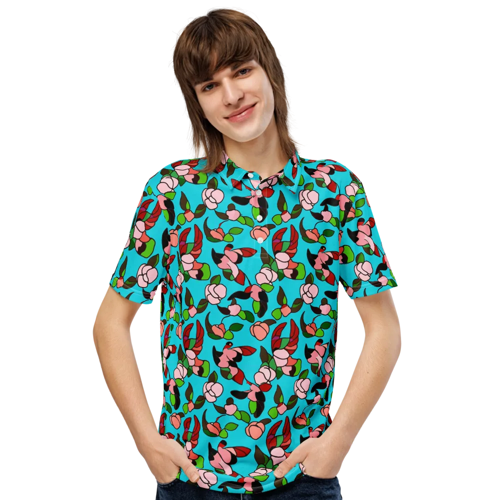 Turquoise Bloom Flight on Men's Slim Fit Polo Shirt — Front