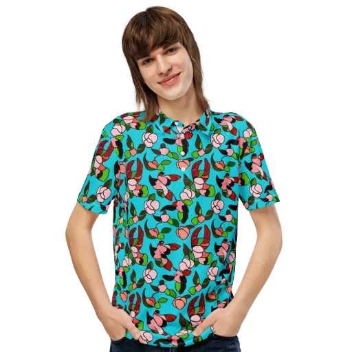 Turquoise Bloom Flight on a Men's Slim Fit Polo Shirt