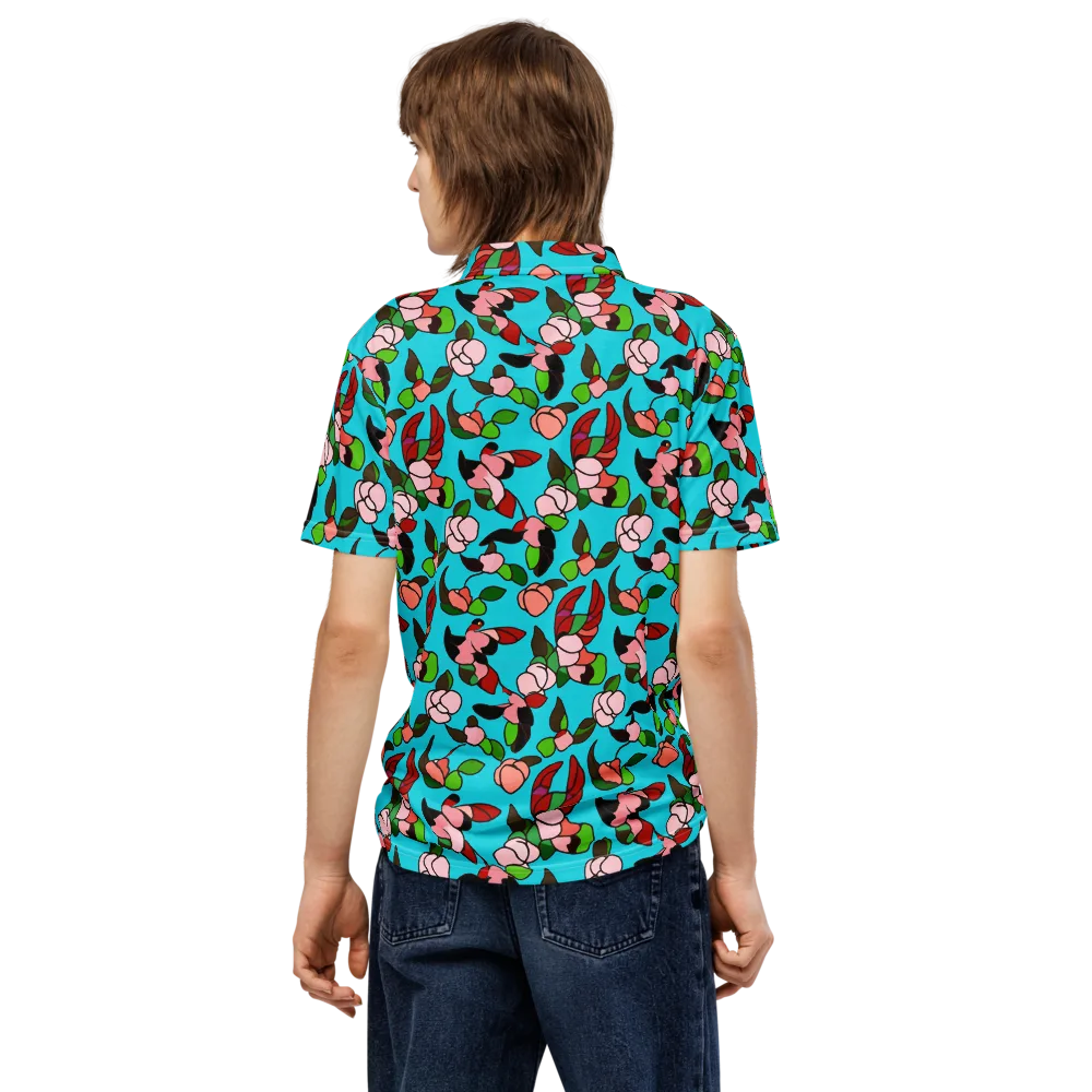 Turquoise Bloom Flight on Men's Slim Fit Polo Shirt — Back