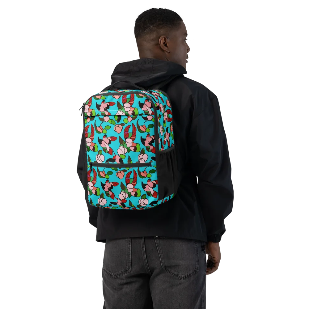 Turquoise Bloom Flight on Utility Backpack — Back