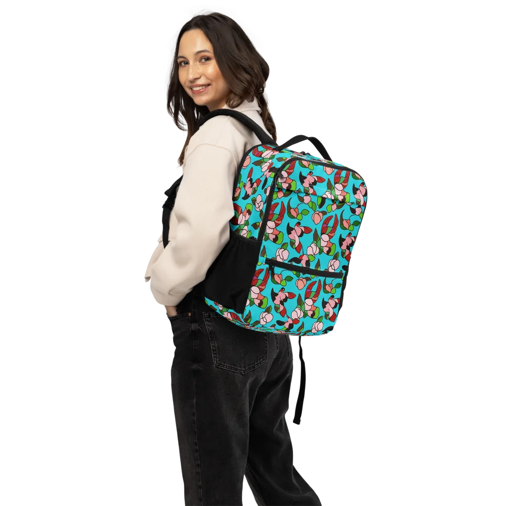 Turquoise Bloom Flight on Utility Backpack — Back