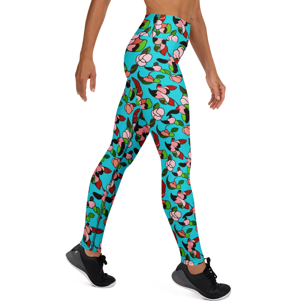 Turquoise Bloom Flight on Yoga Leggings — Right