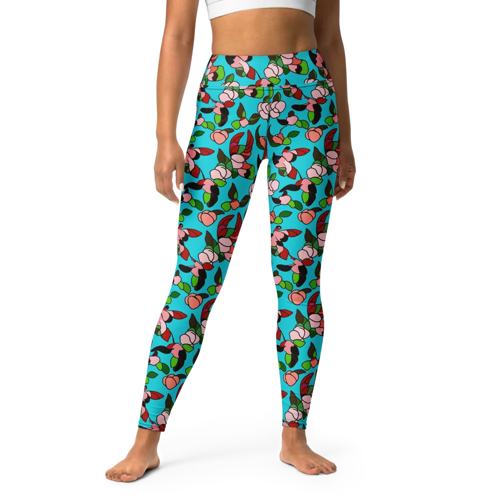 Turquoise Bloom Flight on Yoga Leggings — Front