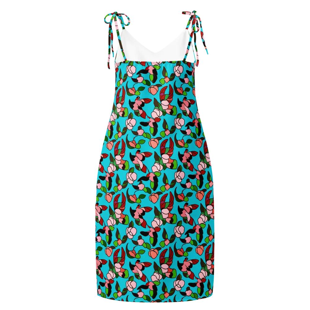Turquoise Bloom Flight on Slip Dress — Back