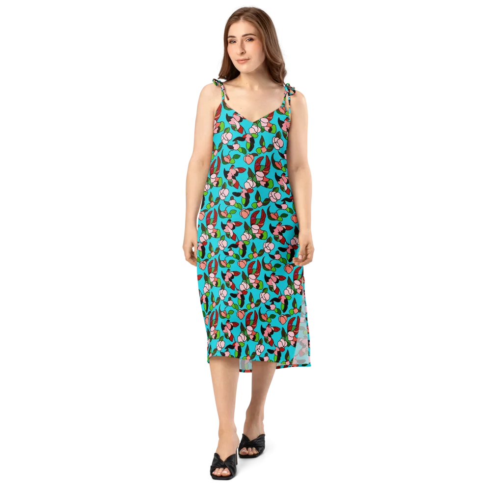 Turquoise Bloom Flight on Slip Dress — Front