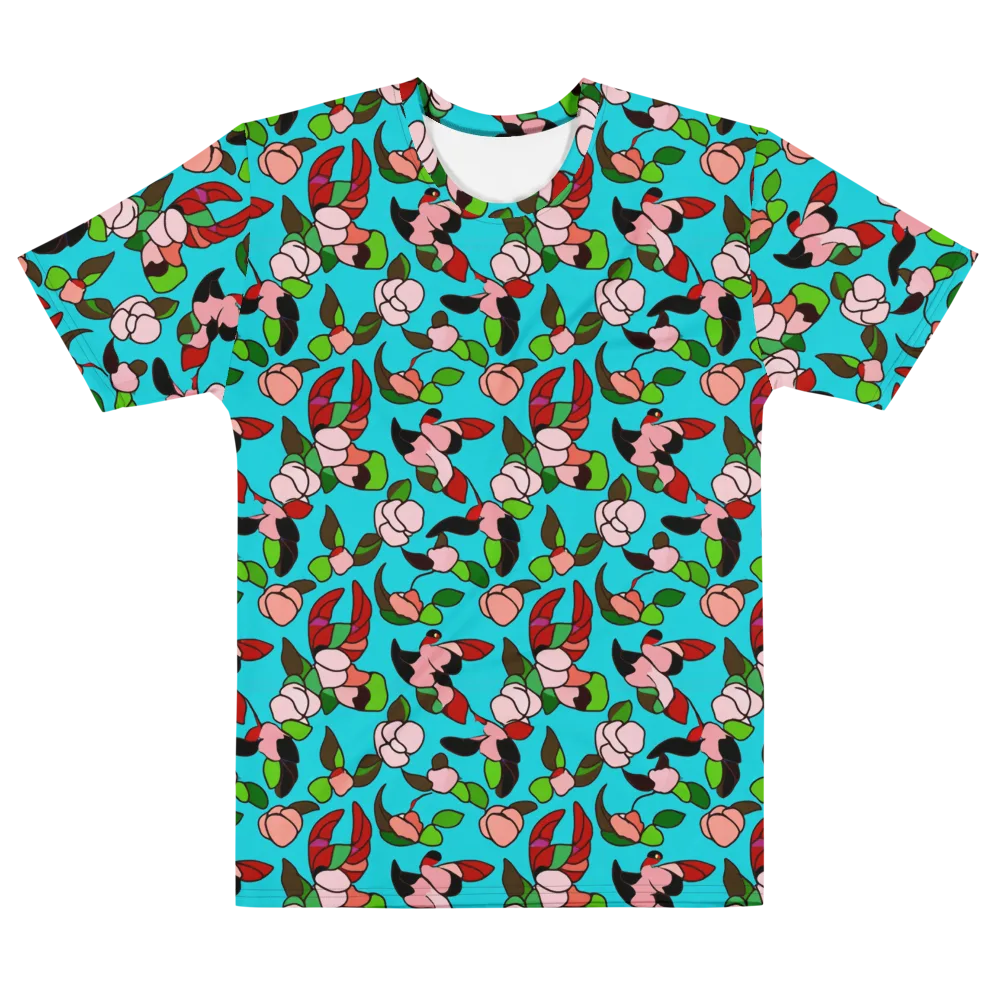 Turquoise Bloom Flight on Men's Cotton Crew Neck T-Shirt — Front
