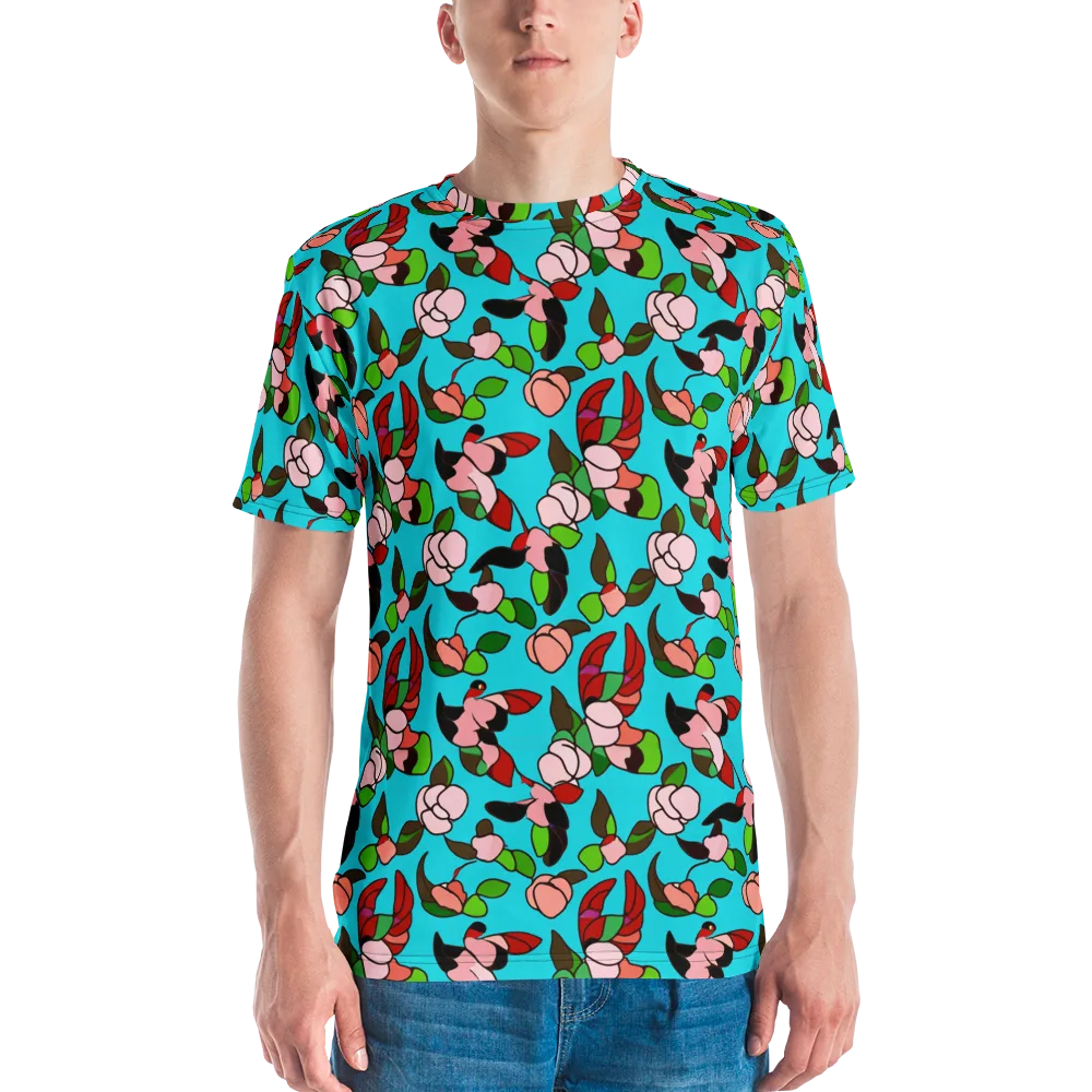 Turquoise Bloom Flight on Men's Crew Neck T-Shirt — Front