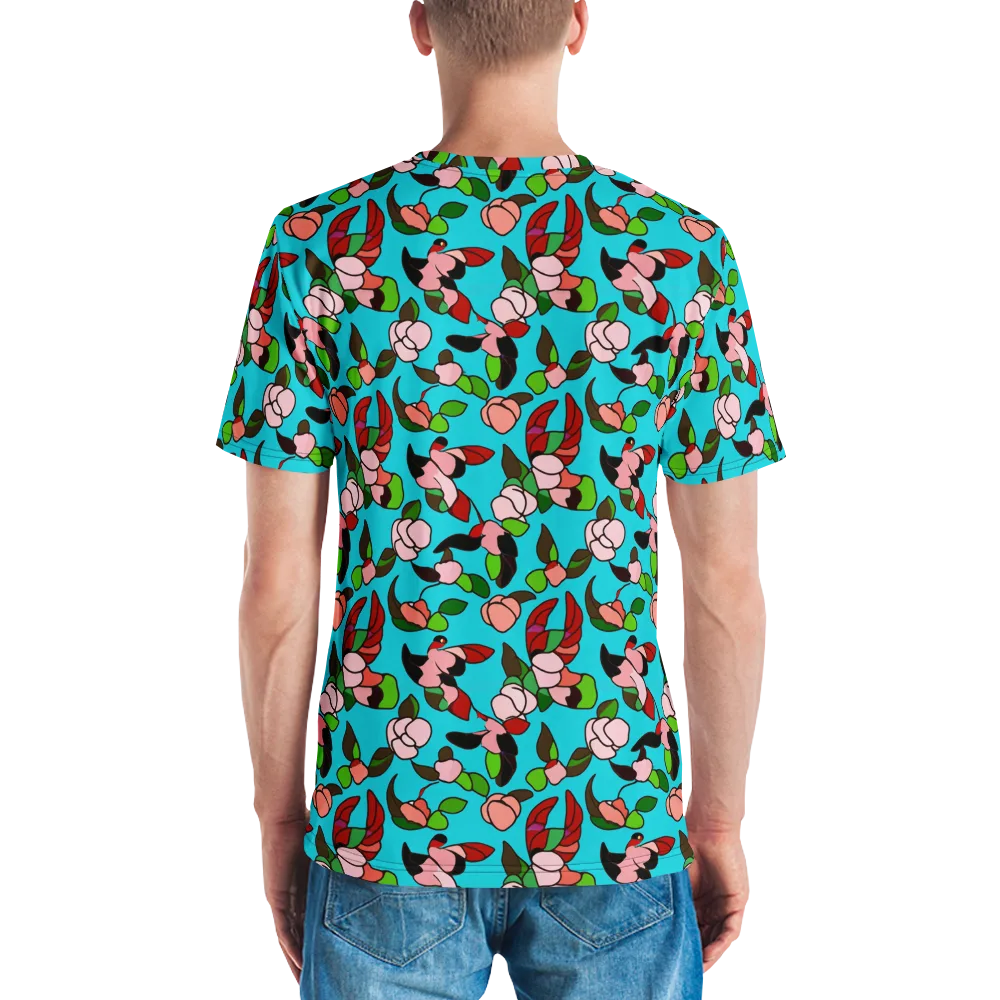 Turquoise Bloom Flight on Men's Crew Neck T-Shirt — Back