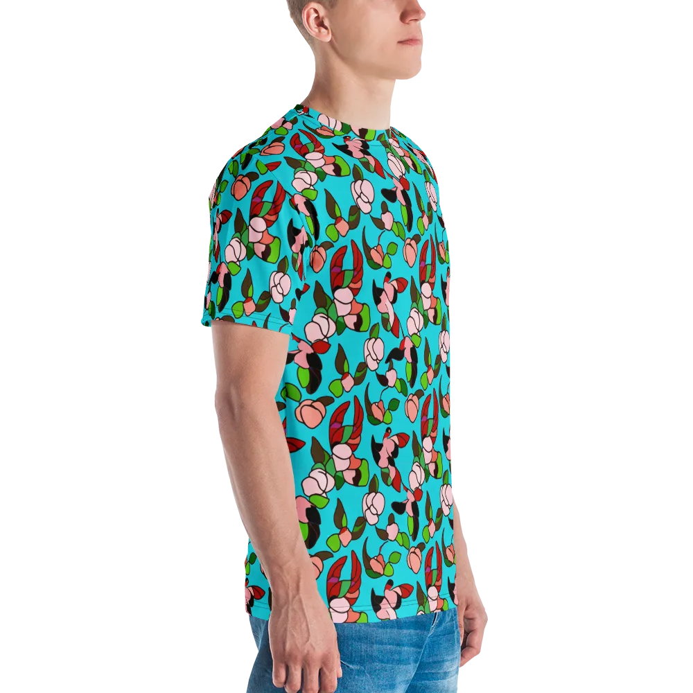 Turquoise Bloom Flight on Men's Crew Neck T-Shirt — Right