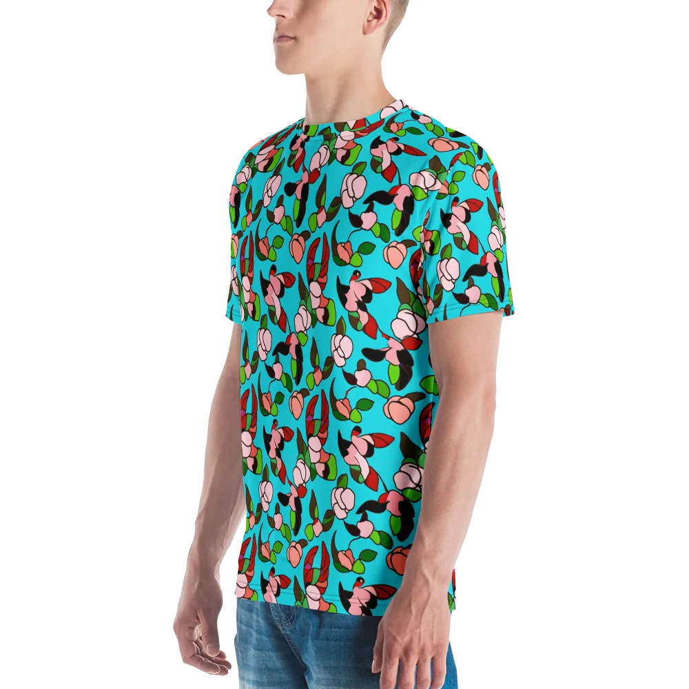 Turquoise Bloom Flight on Men's Crew Neck T-Shirt — Left
