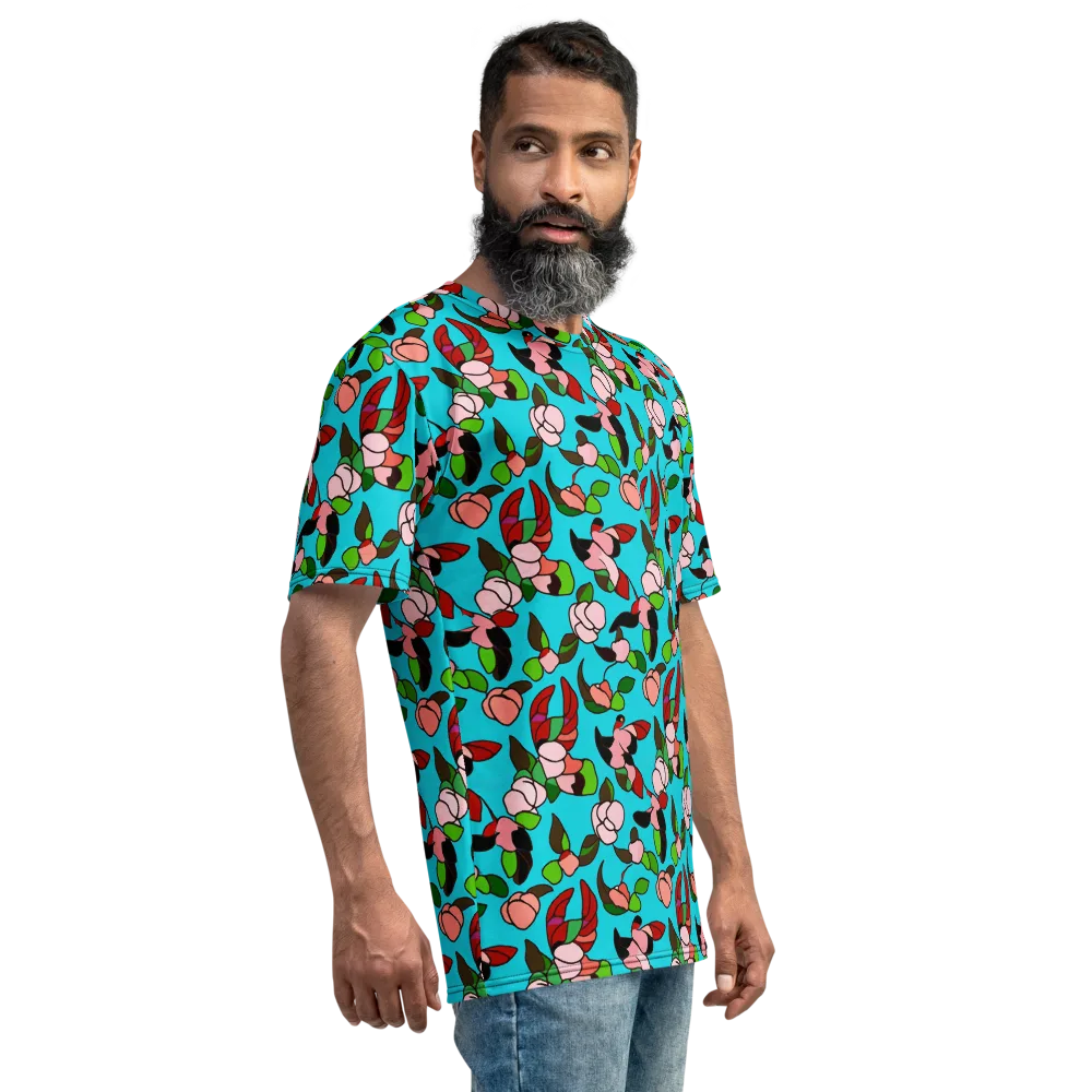 Turquoise Bloom Flight on Men's Crew Neck T-Shirt — Right